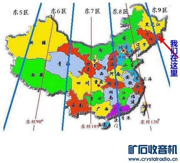 中国时区划分图(全国实行北京时间)